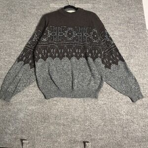 Vintage McGregor Sweater Men Large Black/Gray Knit Geometric Print‎ Pullover